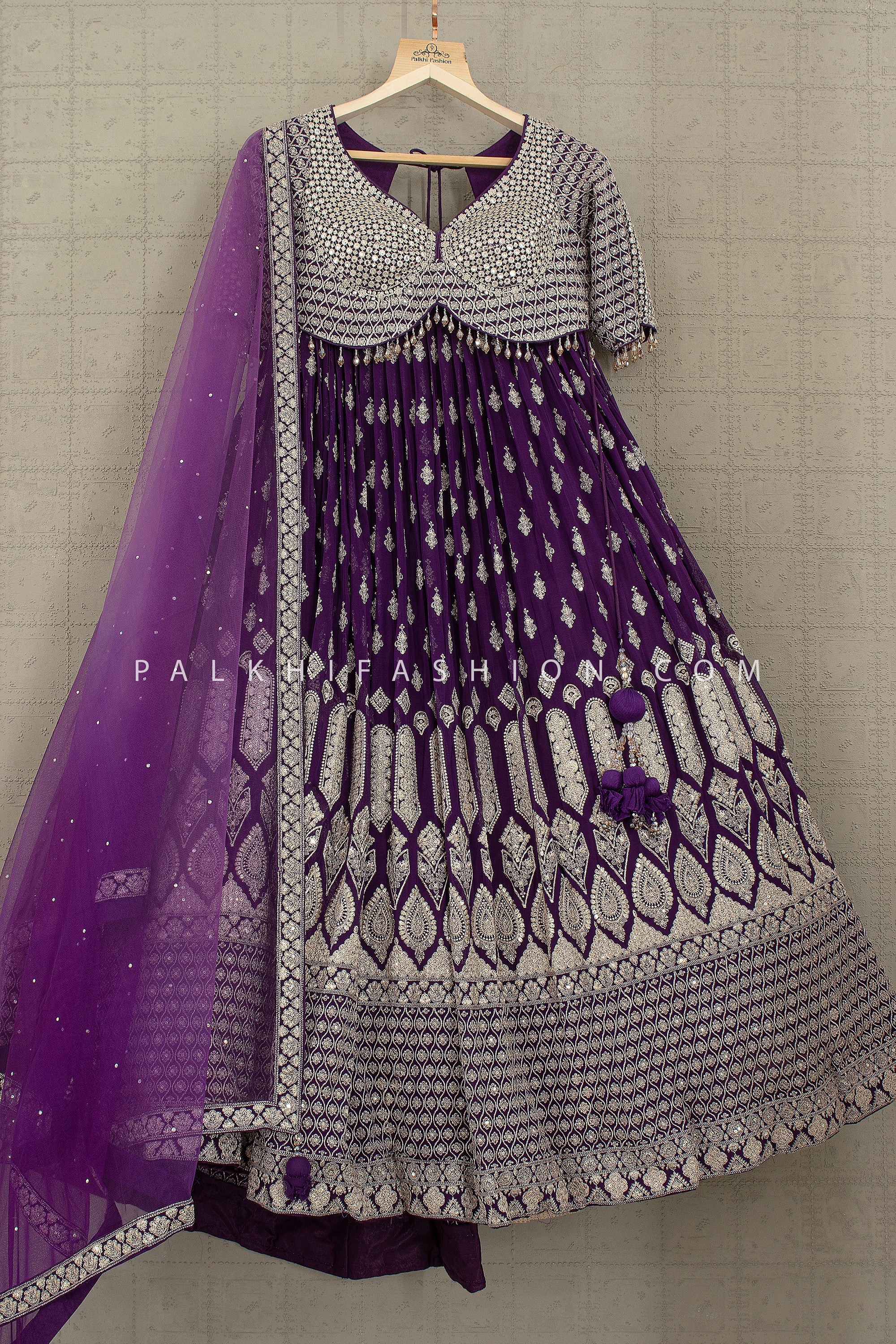 Royal Amethyst: Full - Flair Embroidered Lehenga Choli Set – Palkhi Fashion Houston