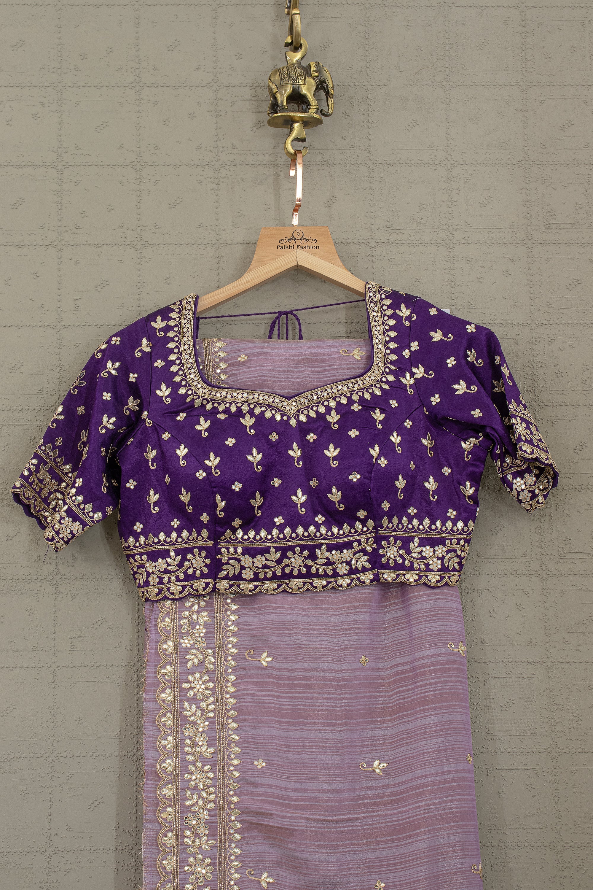 Royal Amethyst Grace – Lilac Soft Silk saree with Purple Gaji silk Blouse - Palkhi Fashion