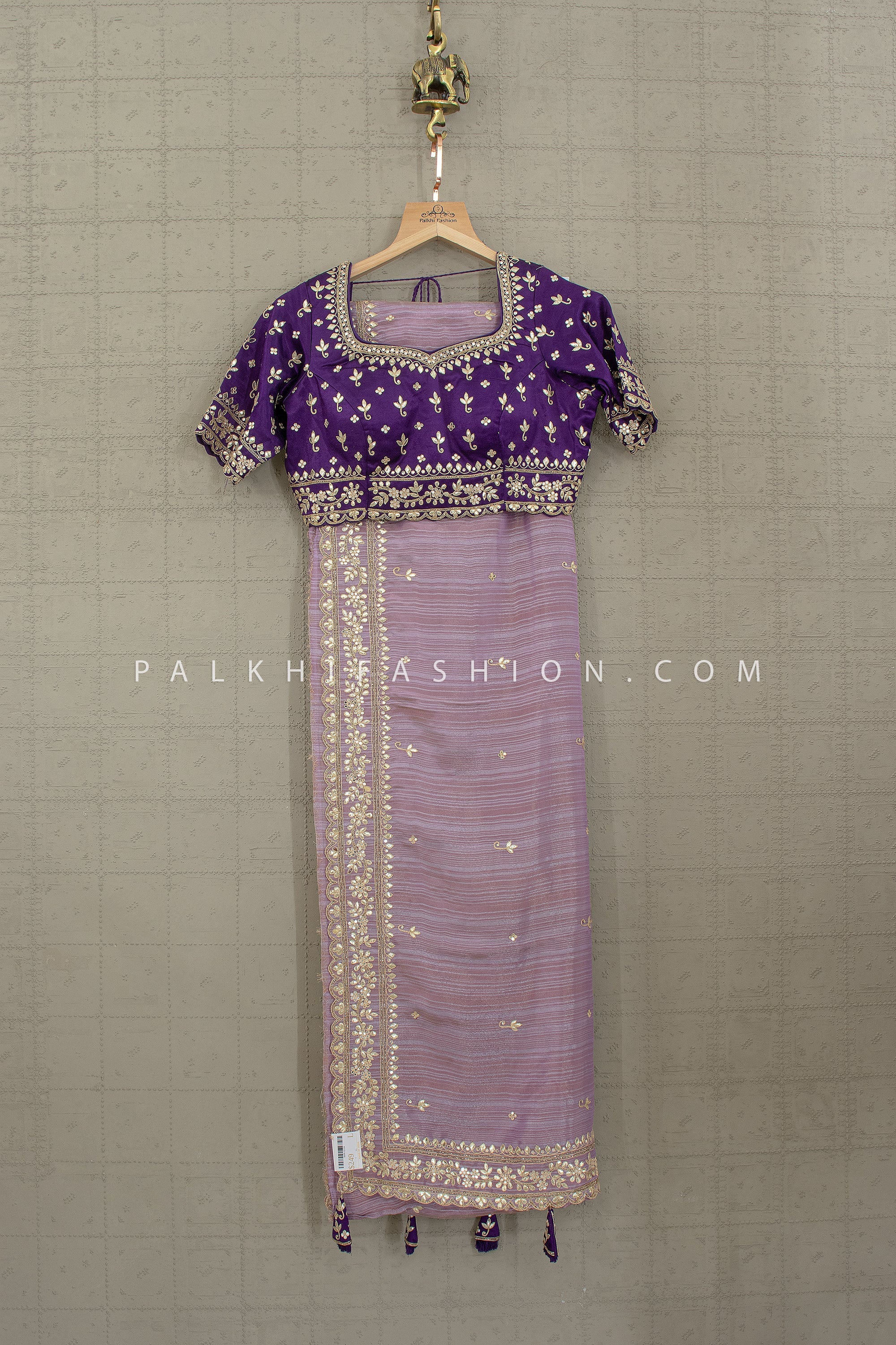 Royal Amethyst Grace – Lilac Soft Silk saree with Purple Gaji silk Blouse - Palkhi Fashion