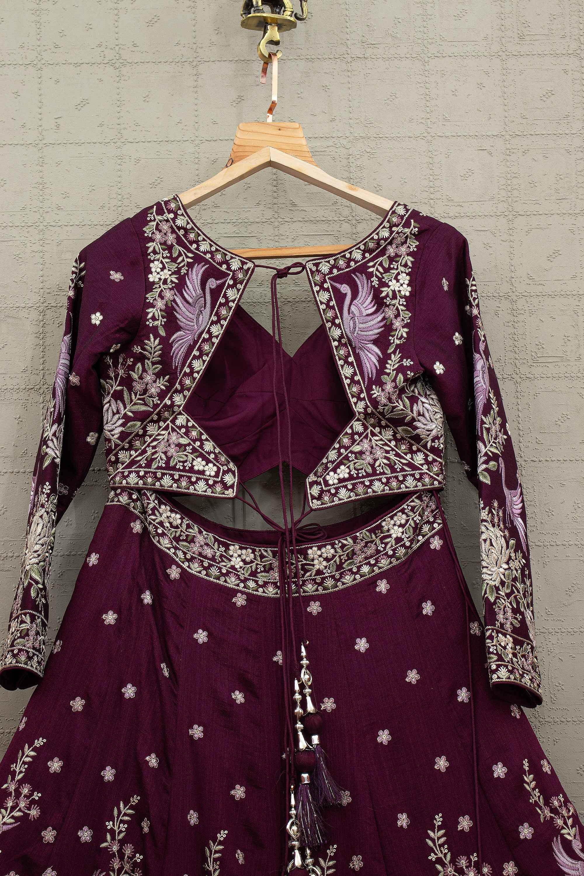 Royal Aubergine Couture - Deep Purple Raw Silk Embroidered Lehenga Set – Palkhi Fashion
