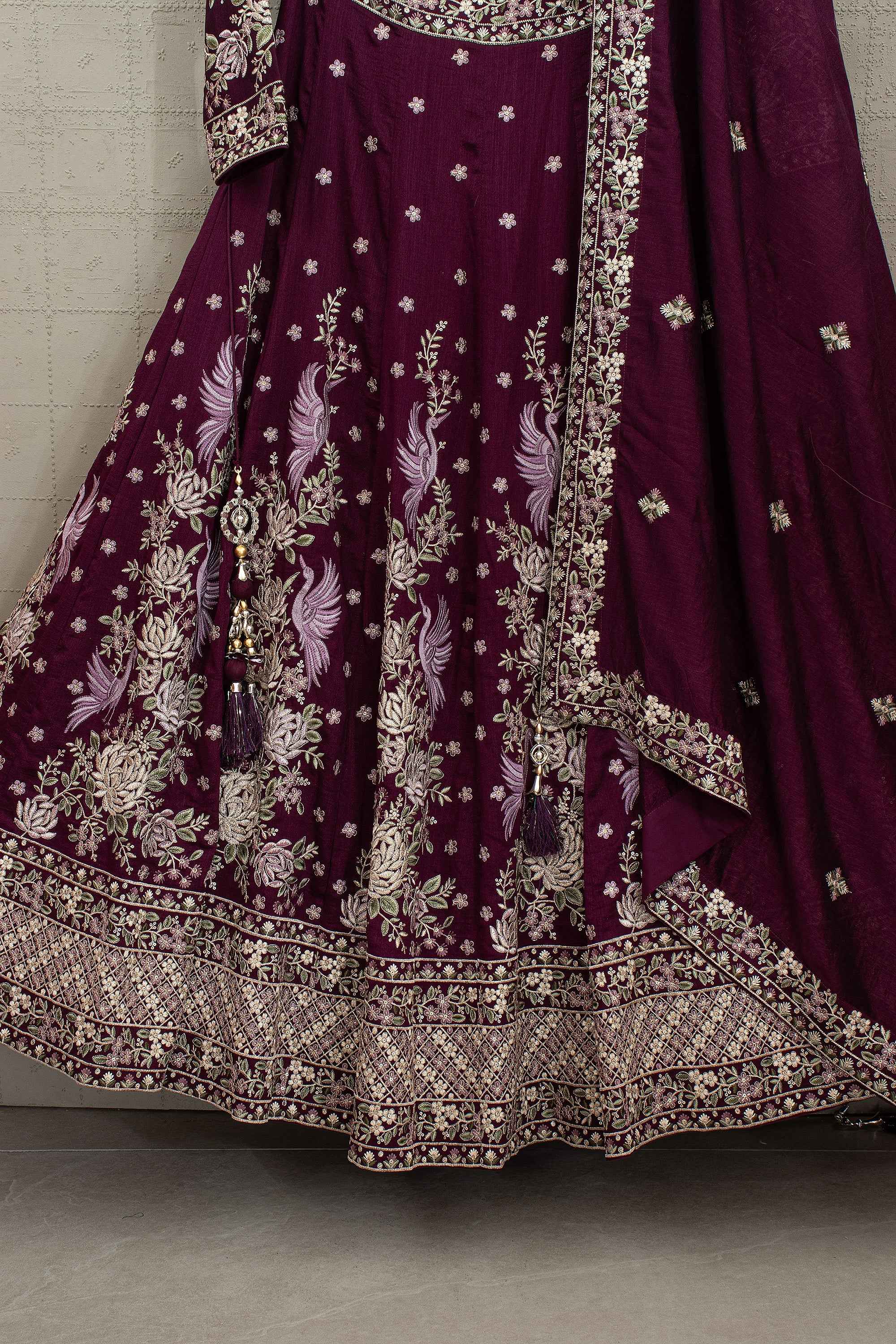 Royal Aubergine Couture - Deep Purple Raw Silk Embroidered Lehenga Set – Palkhi Fashion