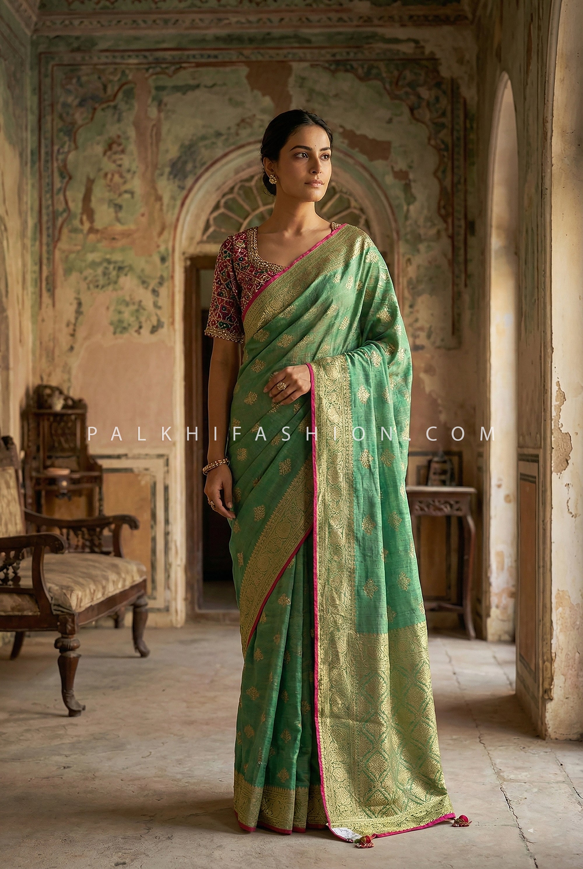 Royal Banarasi Silk Saree with Patola Silk Handworked Blouse – Palkhi Fashion Houston