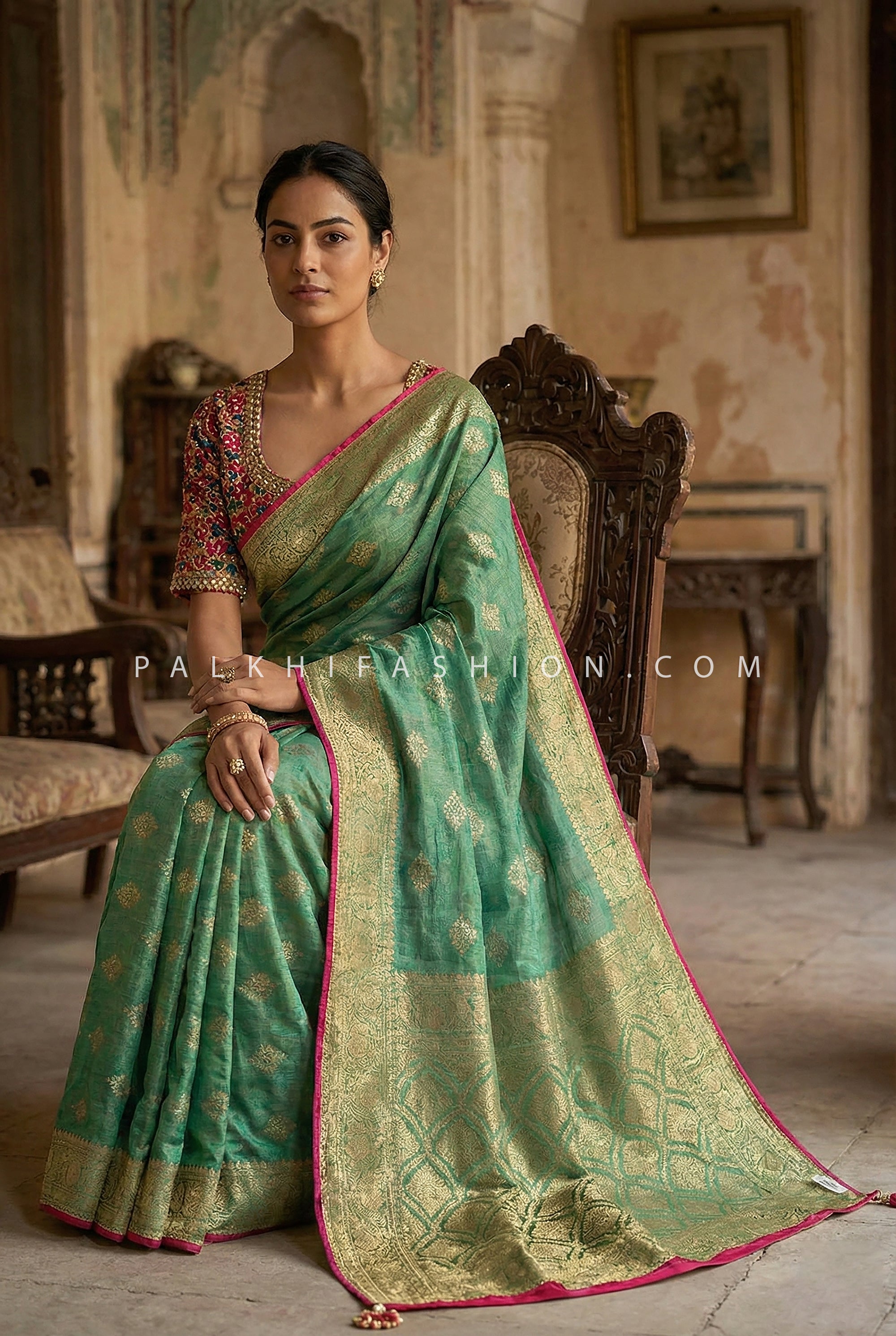 Royal Banarasi Silk Saree with Patola Silk Handworked Blouse – Palkhi Fashion Houston