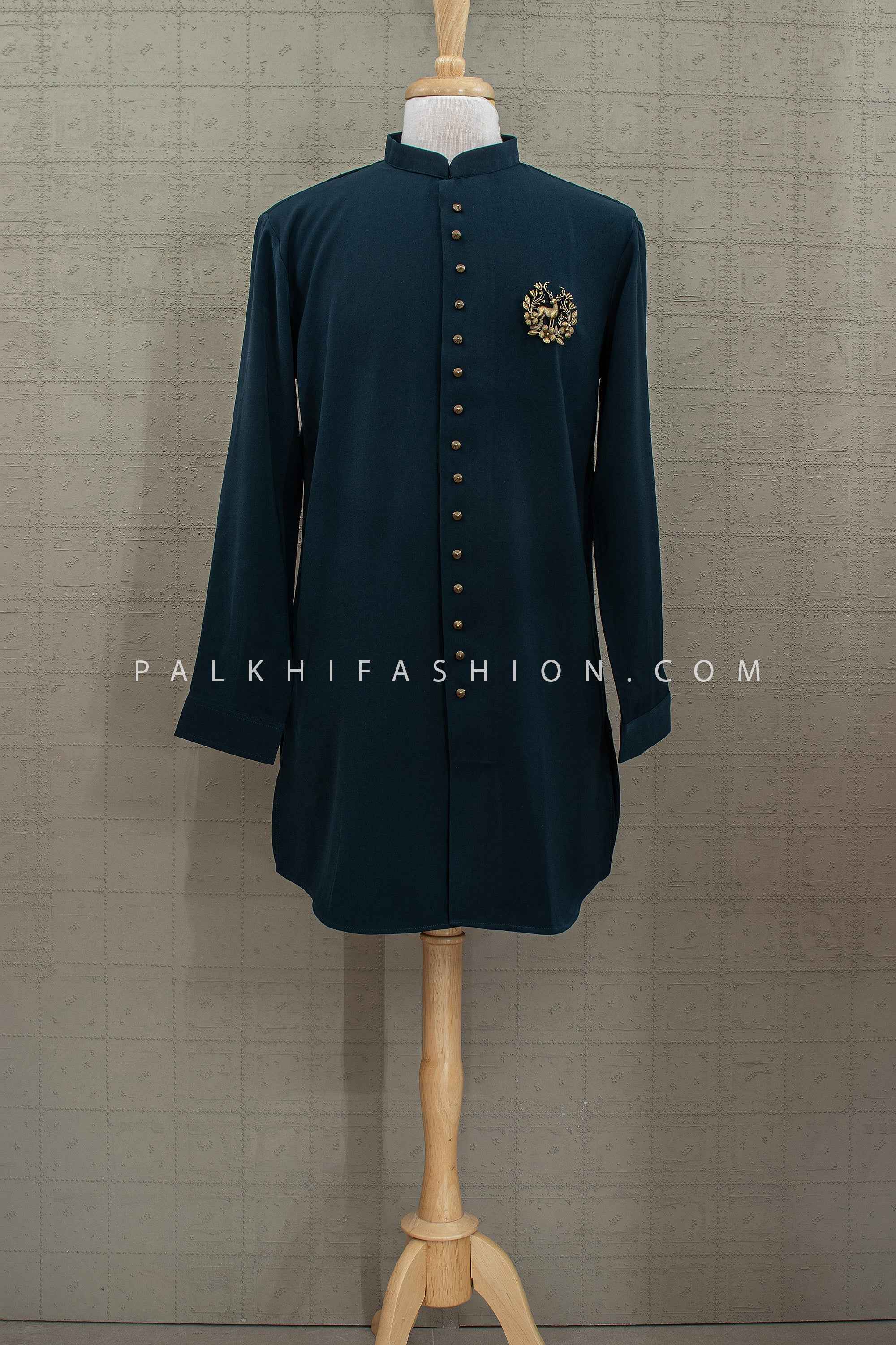 Royal Evening Attire – Dark Teal Silk Kurta Ensemble– Palkhi Fashion