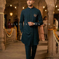 Royal Evening Attire – Dark Teal Silk Kurta Ensemble– Palkhi Fashion