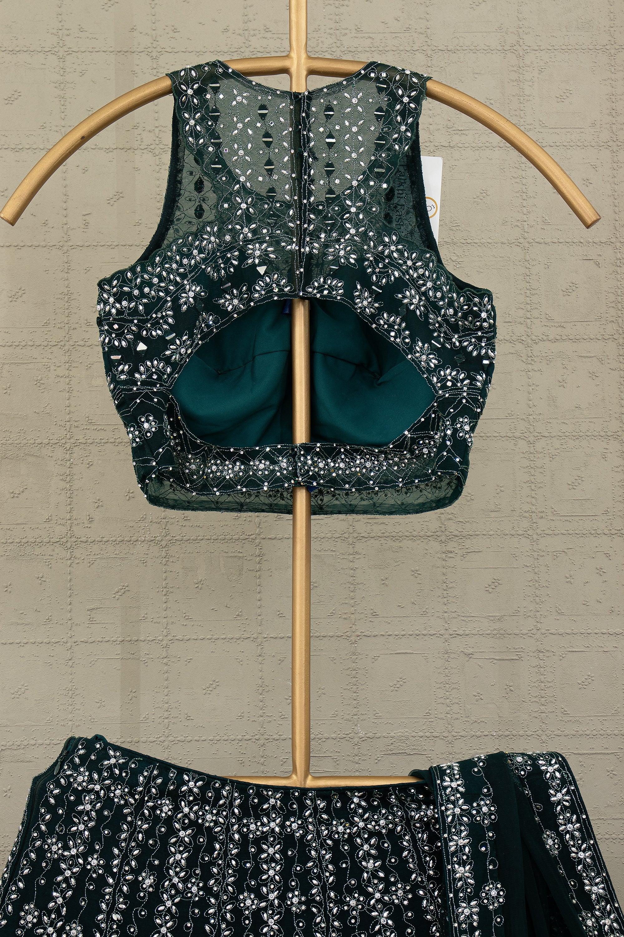 Royal Glint — Emerald Green Designer Lehenga Choli with Mirror Handwork | Palkhi Fashion