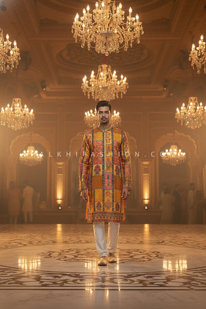 ✨ Royal Heritage Glow: Multicolor Banarasi Patchwork Kurta with Mughal Motifs – Palkhi Fashion