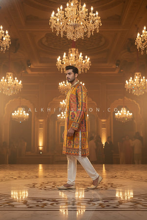 ✨ Royal Heritage Glow: Multicolor Banarasi Patchwork Kurta with Mughal Motifs – Palkhi Fashion