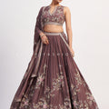 Royal Mauve Blossom – Pastel Floral Jaal Panelled Lehenga with 3D Resham Embroidery & Designer Blouse