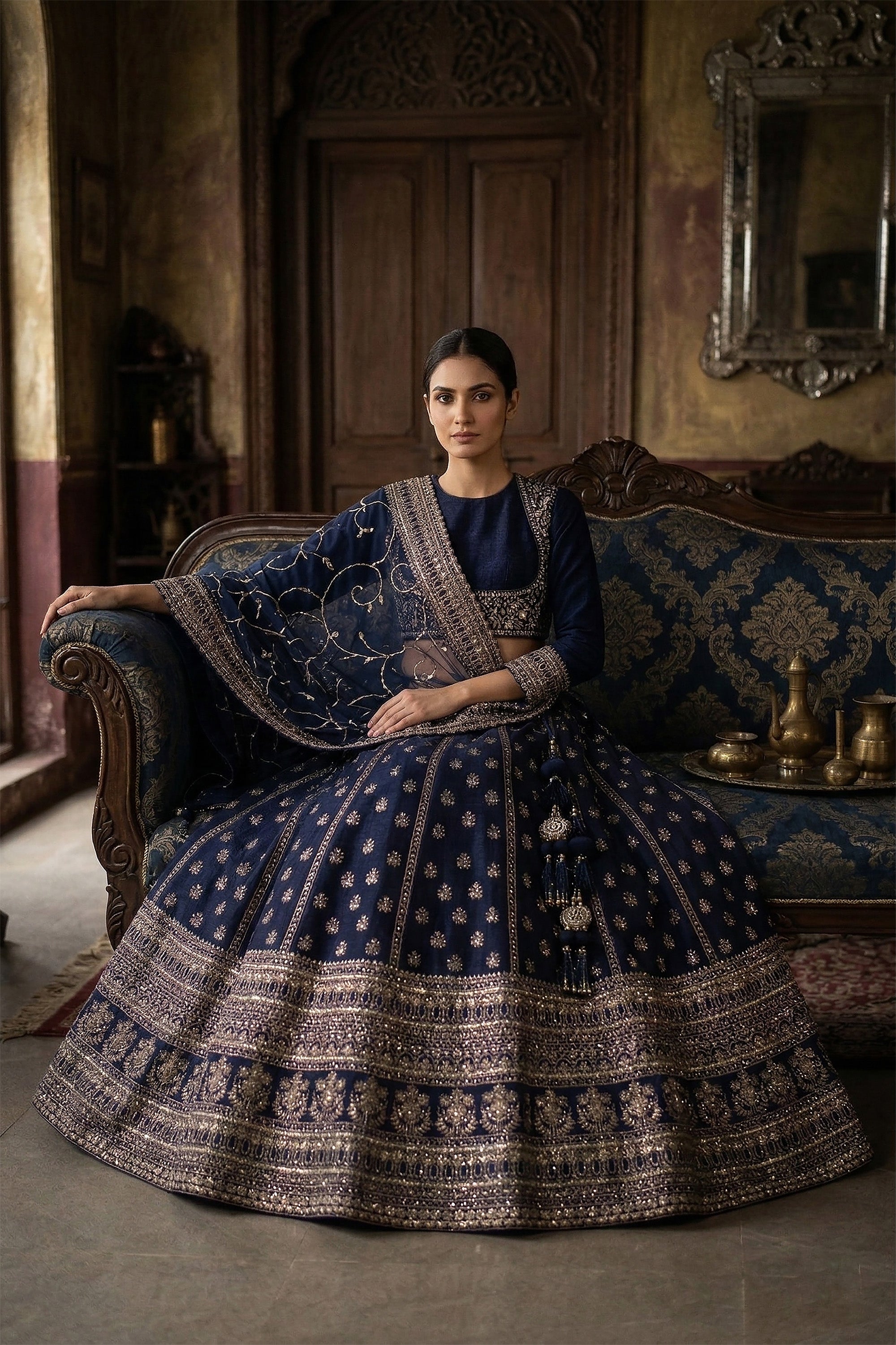 Royal Midnight Elegance – Navy Blue Designer Lehenga Choli Set – Palkhi Fashion