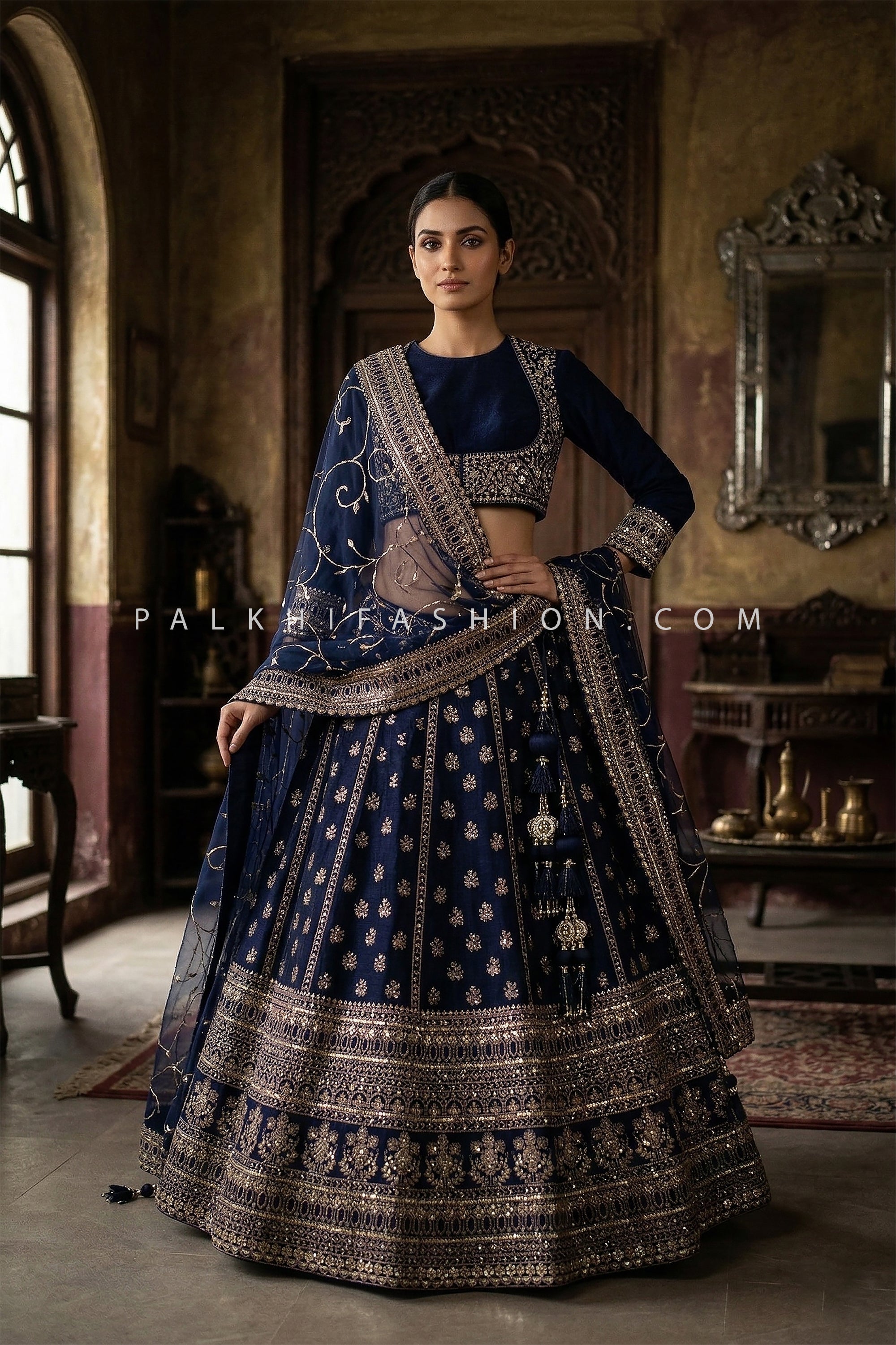 Royal Midnight Elegance – Navy Blue Designer Lehenga Choli Set – Palkhi Fashion