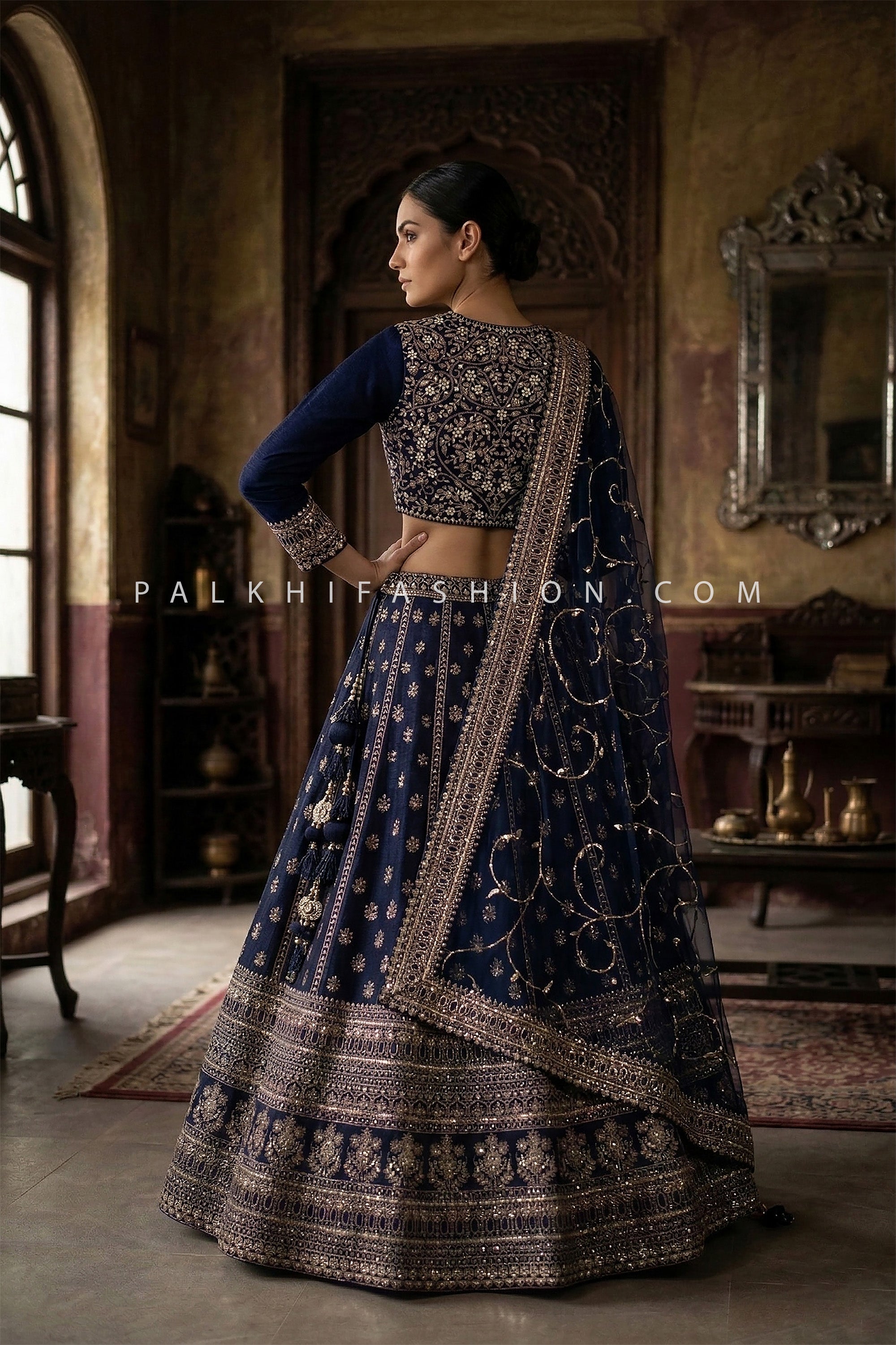 Royal Midnight Elegance – Navy Blue Designer Lehenga Choli Set – Palkhi Fashion