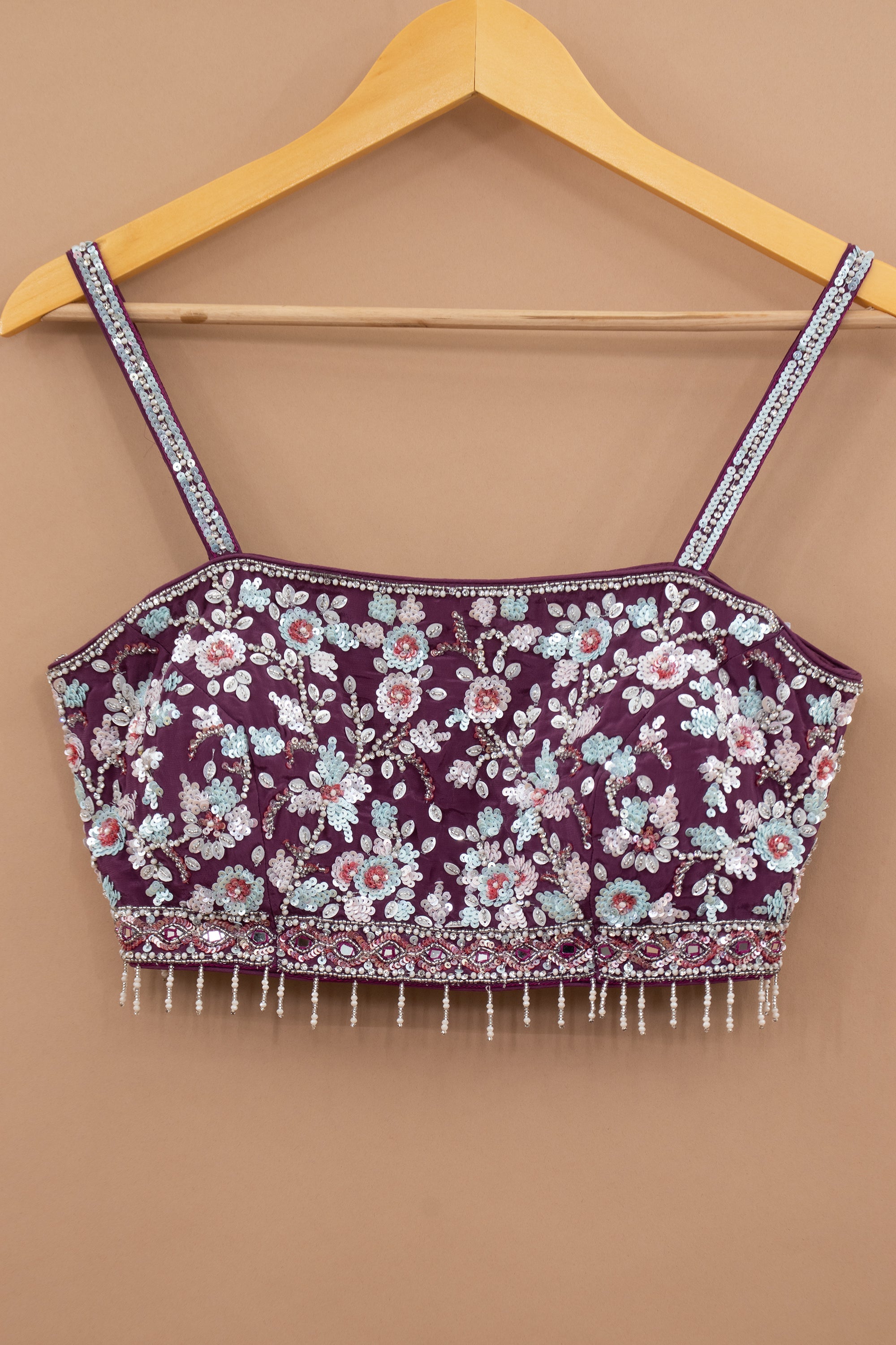 Royal Mulberry: Mulberry Draped Lehenga Choli with Hand - Embroidered Blouse – Palkhi Fashion