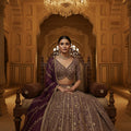 Royal Opulence: Wine Banarasi Silk Lehenga Choli with Hand Embroidery – Palkhi Fashion
