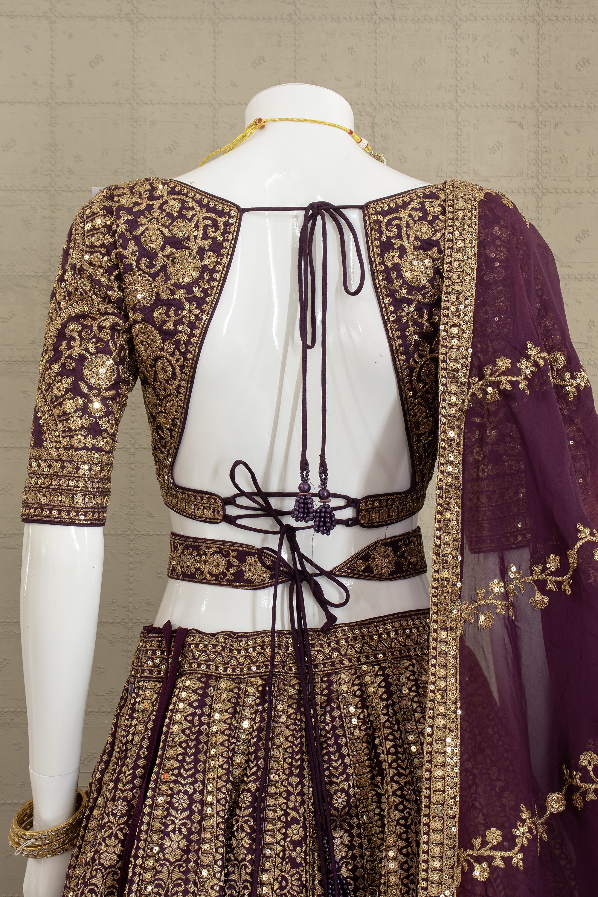 Royal Opulence: Wine Banarasi Silk Lehenga Choli with Hand Embroidery – Palkhi Fashion