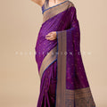 Royal Purple Kanjivaram Silk Saree with Contrasting Blouse – Palkhi Fashion