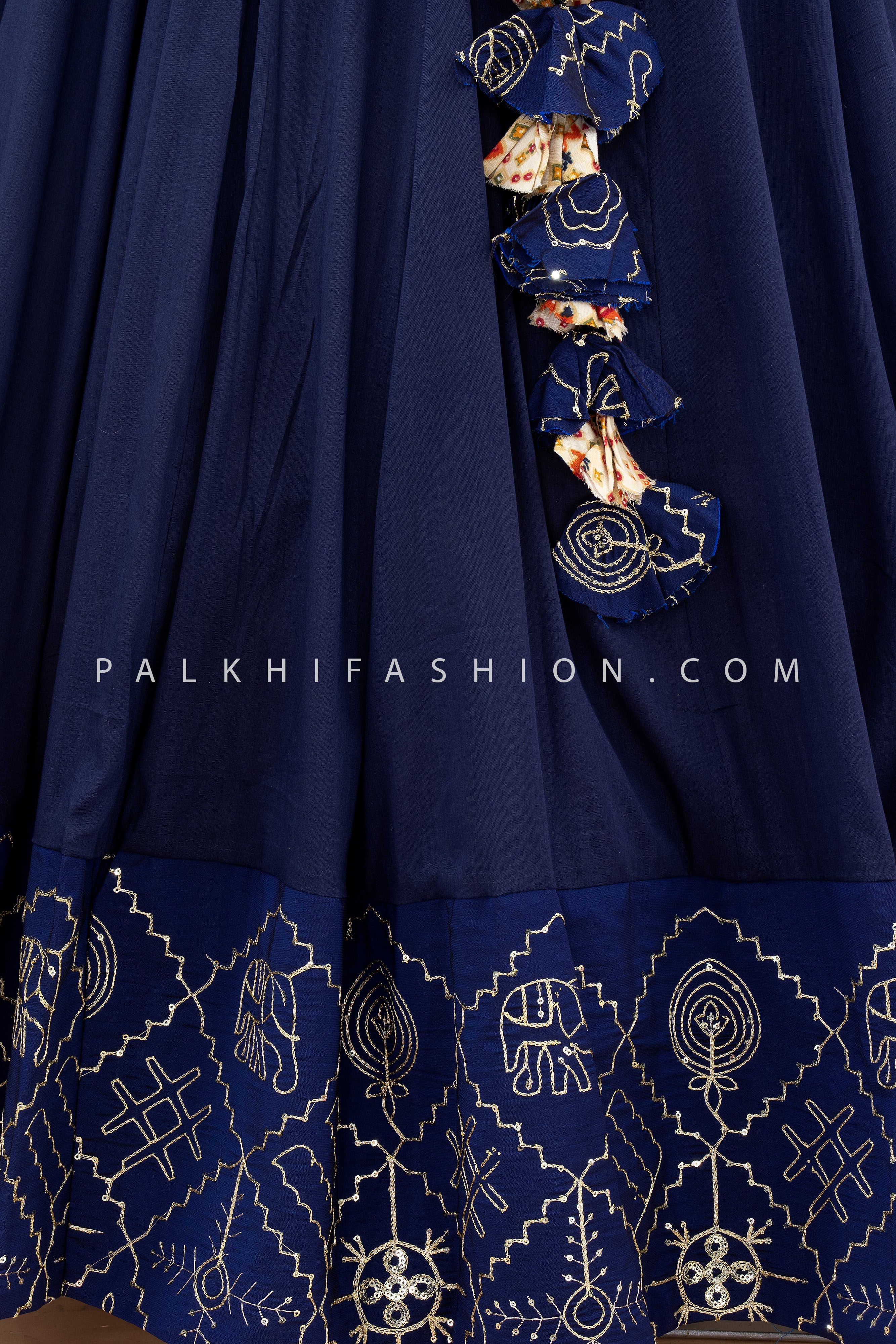 🌌 Royal Roots: Navy Blue Chaniya Choli with Patola Jacket