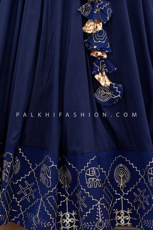 🌌 Royal Roots: Navy Blue Chaniya Choli with Patola Jacket