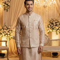 Royal Sand Elegance - Champagne Kurta Set with Embroidered Nehru Jacket – Palkhi Fashion