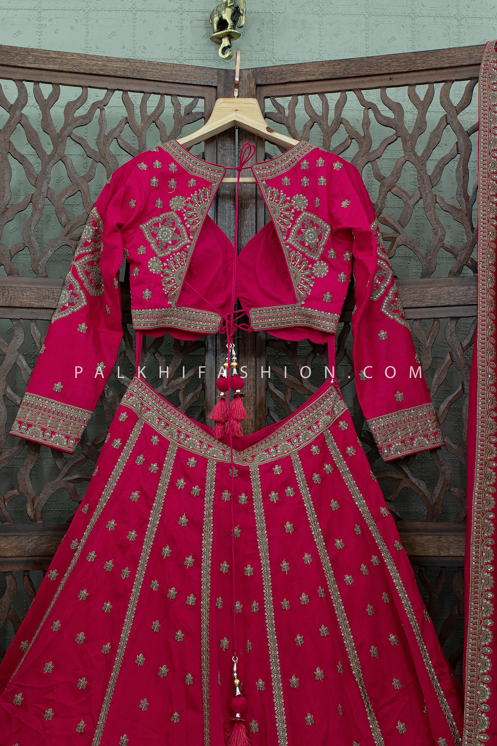 Royal Shiraz Bridesmaid Lehenga with Antique Zari Embroidery | Palkhi Fashion