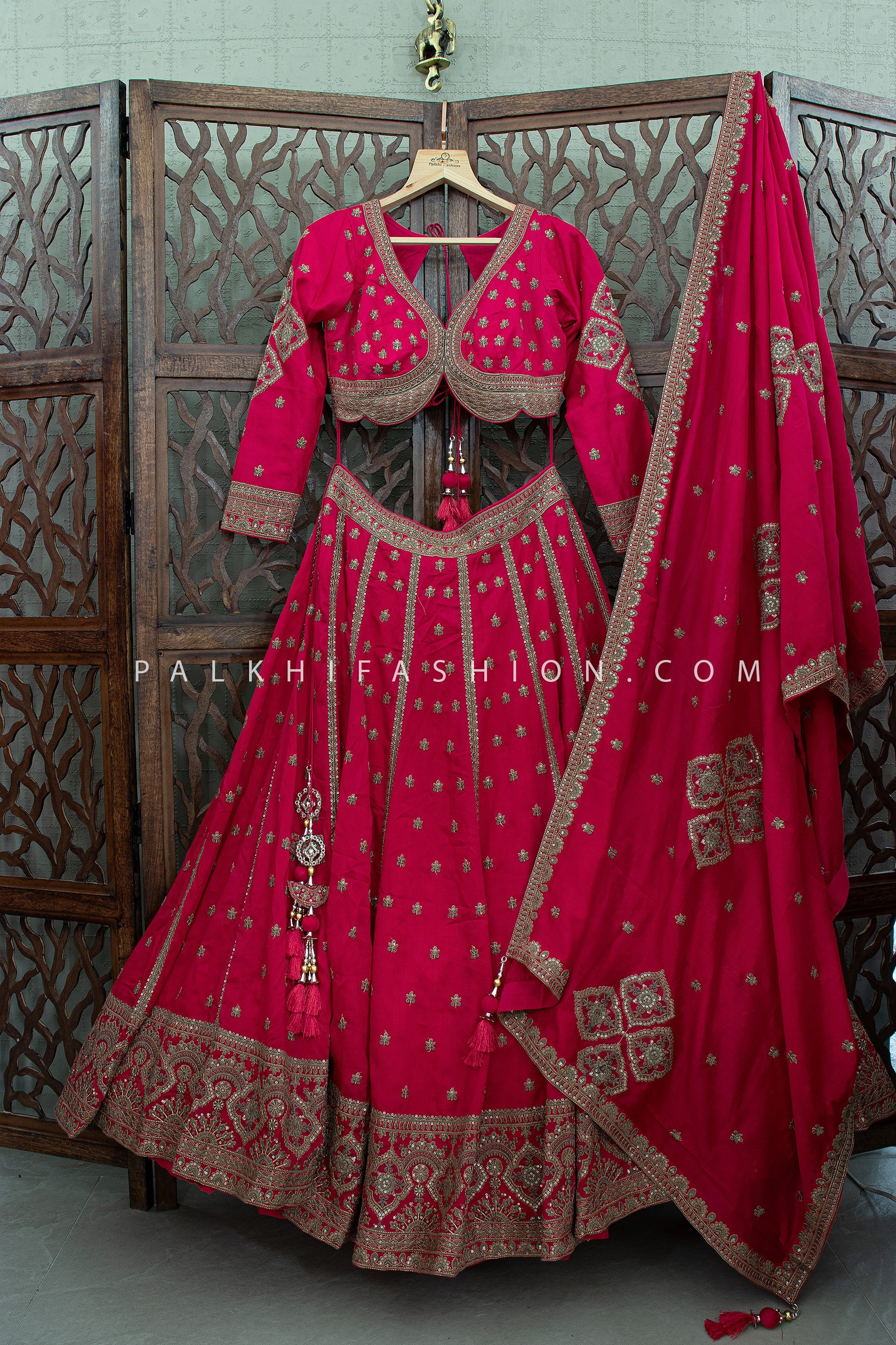 Royal Shiraz Bridesmaid Lehenga with Antique Zari Embroidery | Palkhi Fashion