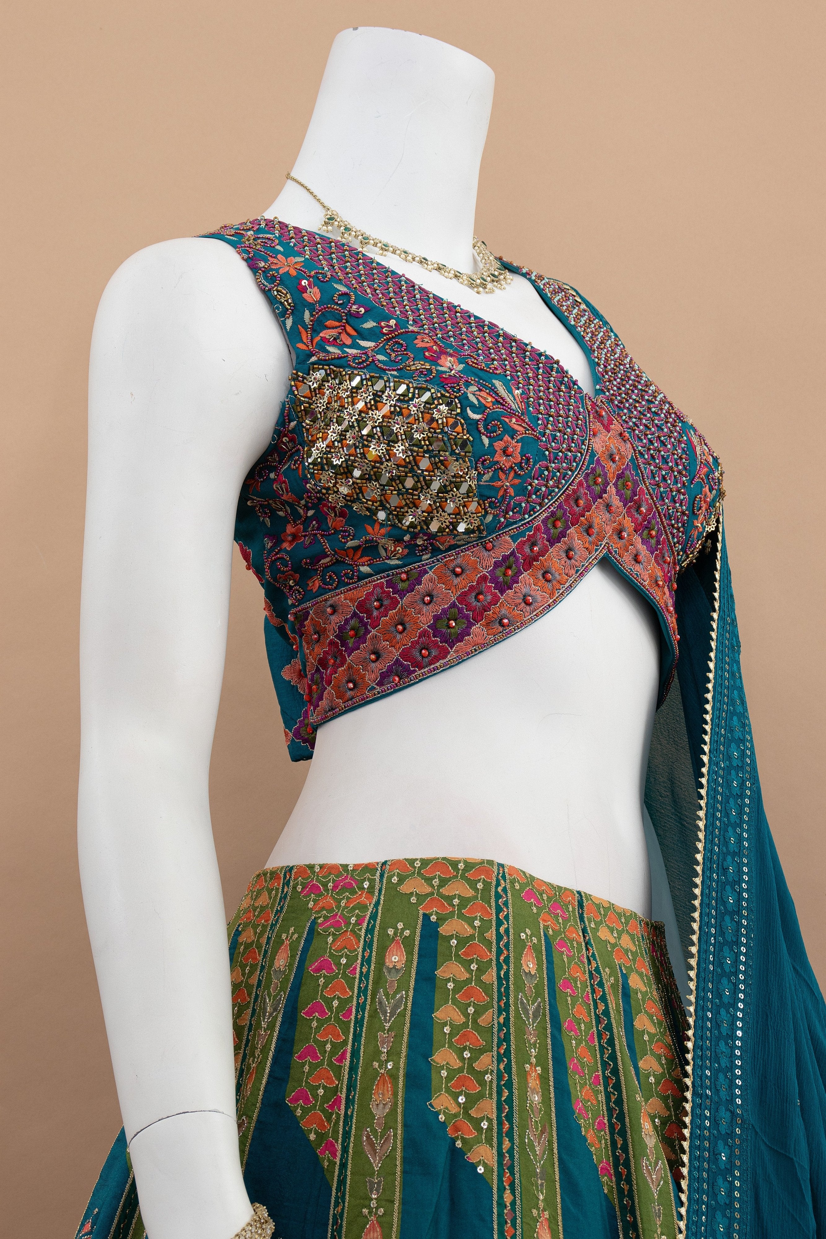 💎 Royal Teal Tapestry: Multicolor Designer Lehenga Choli with Handwork Blouse – Palkhi Fashion