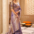 Royal Weave: Light Purple Banarasi Silk Saree with Handwork Blouse – Palkhi Fashion