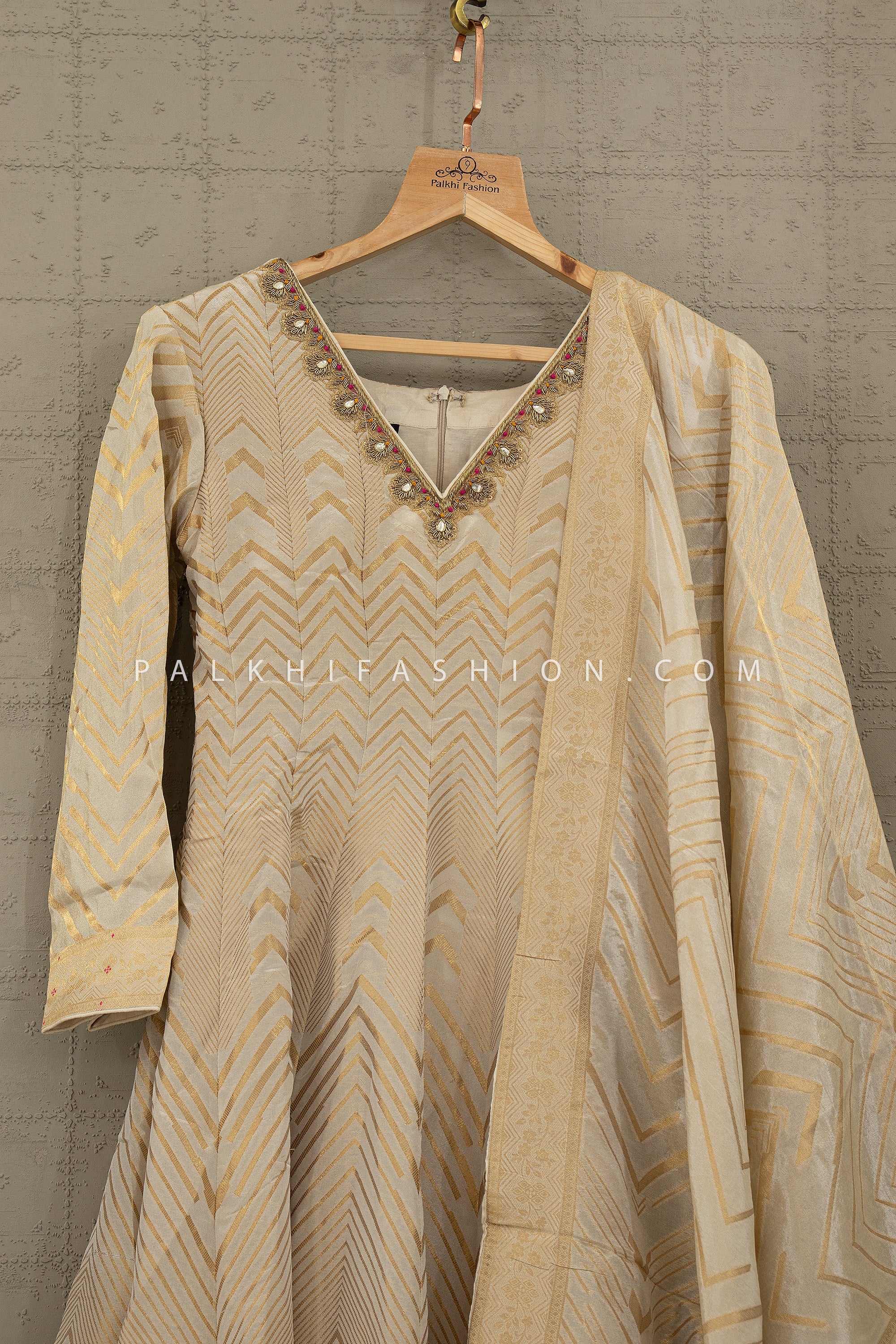 Royal Weave — Pure Banarasi Anarkali Suit with Elegant Work | Palkhi Fashion