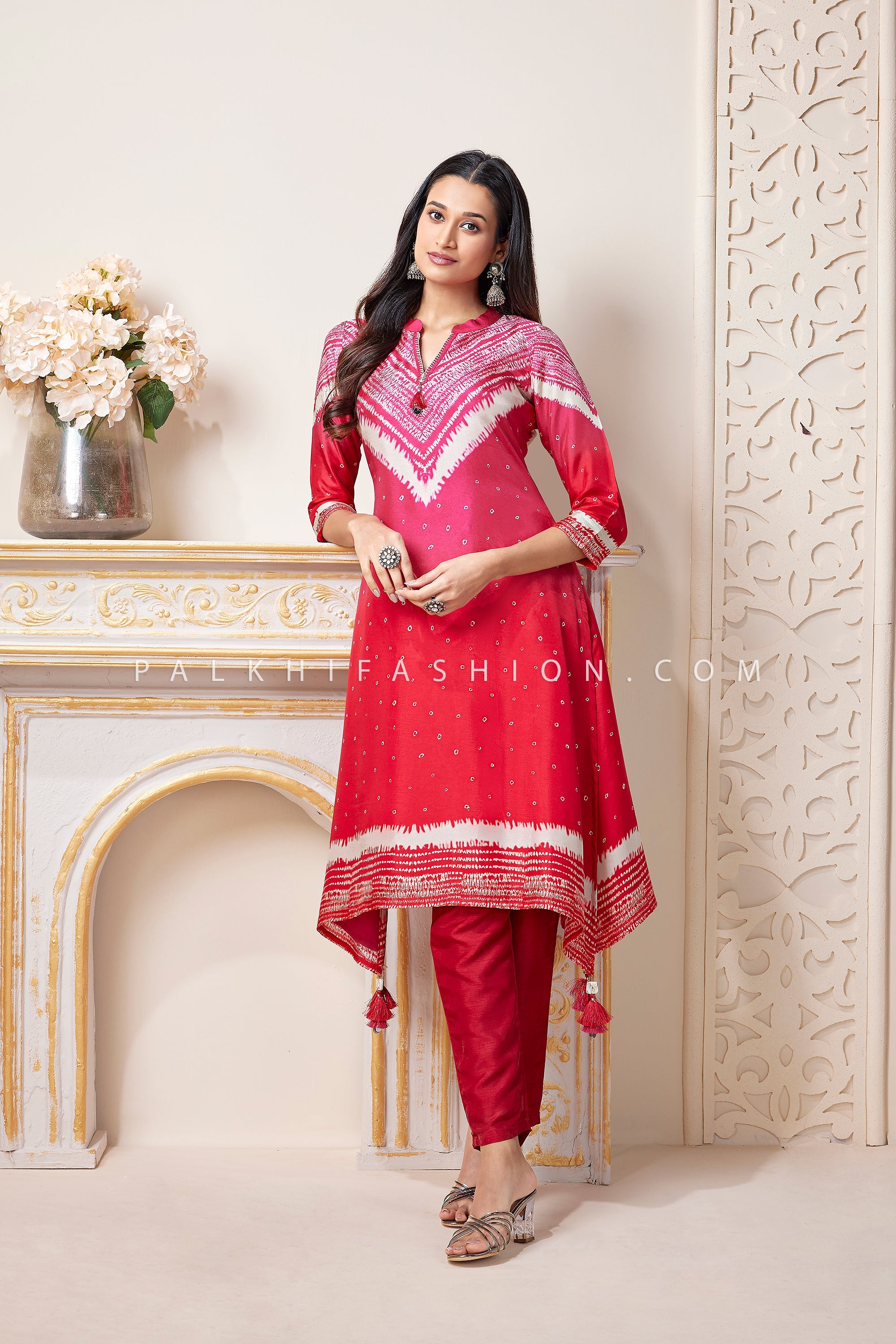 Ruby Chevron Ikat Straight Cut Kurti Pant Set – Palkhi Fashion