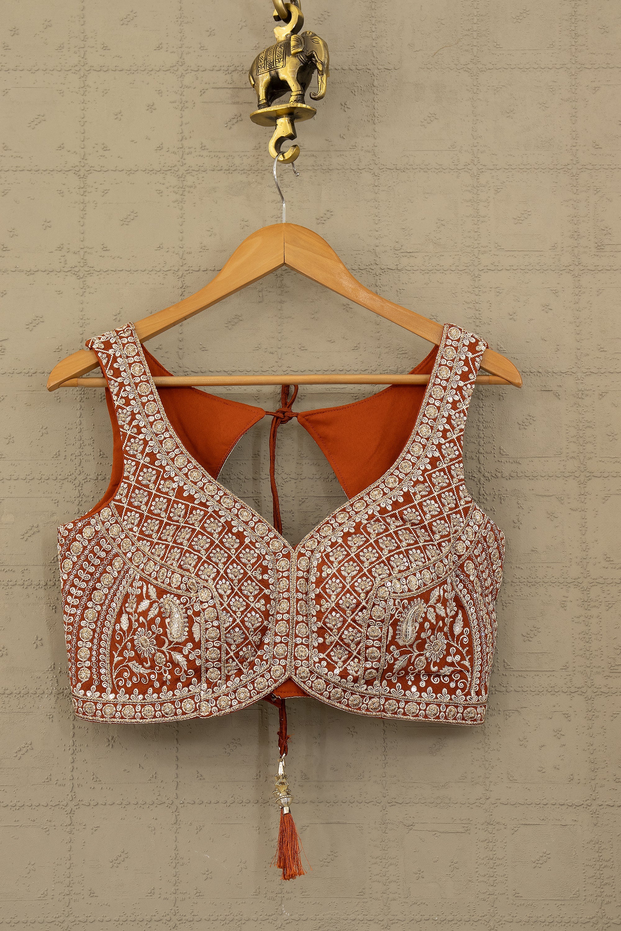 Rust Orange Lehenga Choli Set with Elegant Embroidery | Palkhi Fashion Houston