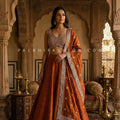 Rust Orange Lehenga Choli Set with Elegant Embroidery | Palkhi Fashion Houston