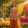 Rust Palazzo Outfit with Elegant Weaving & Handwork – Palkhi Fashion Houston
