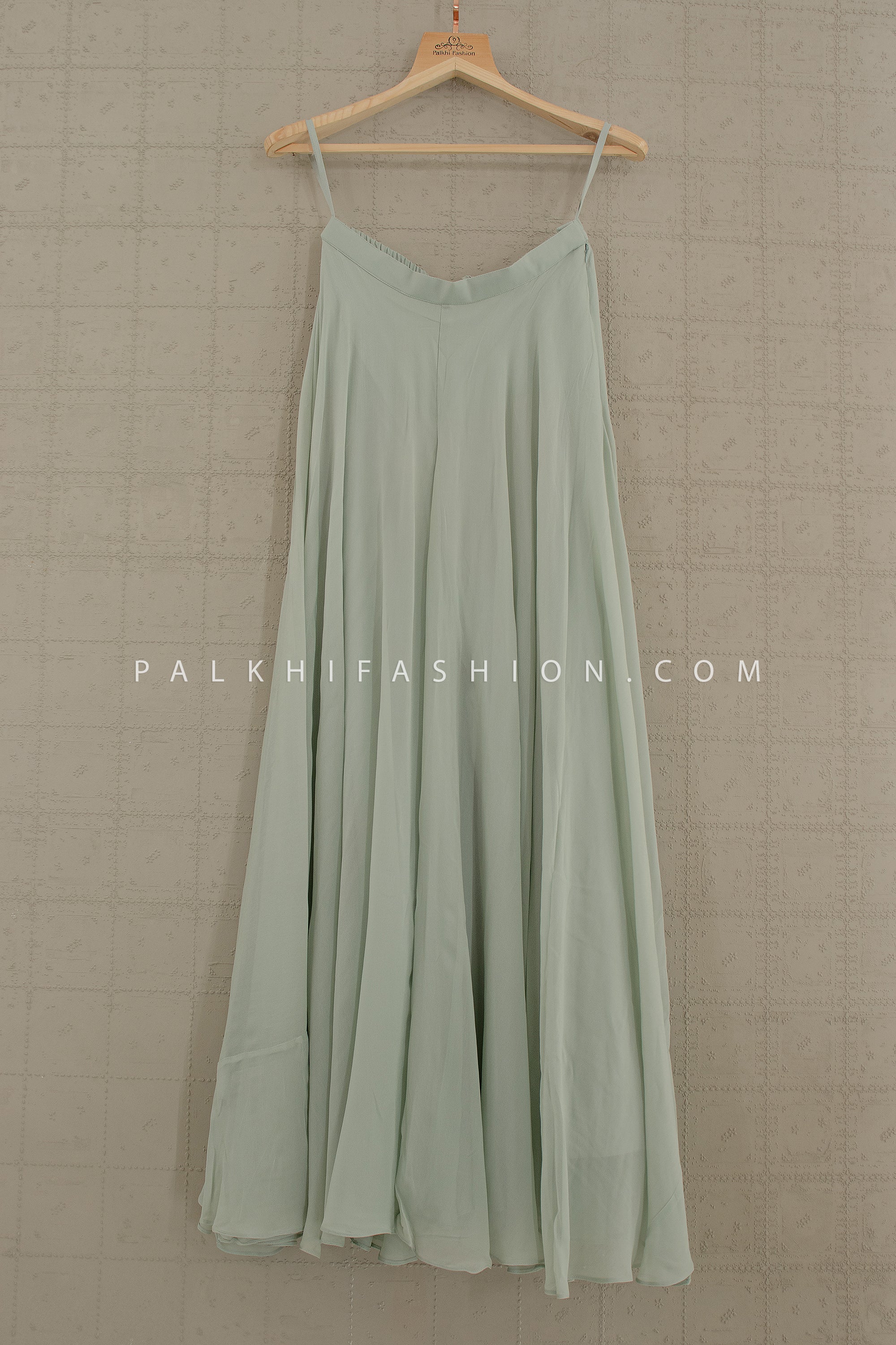 Sage Serenity: Handcrafted Halterneck Palazzo Ensemble by Palkhi Fashion