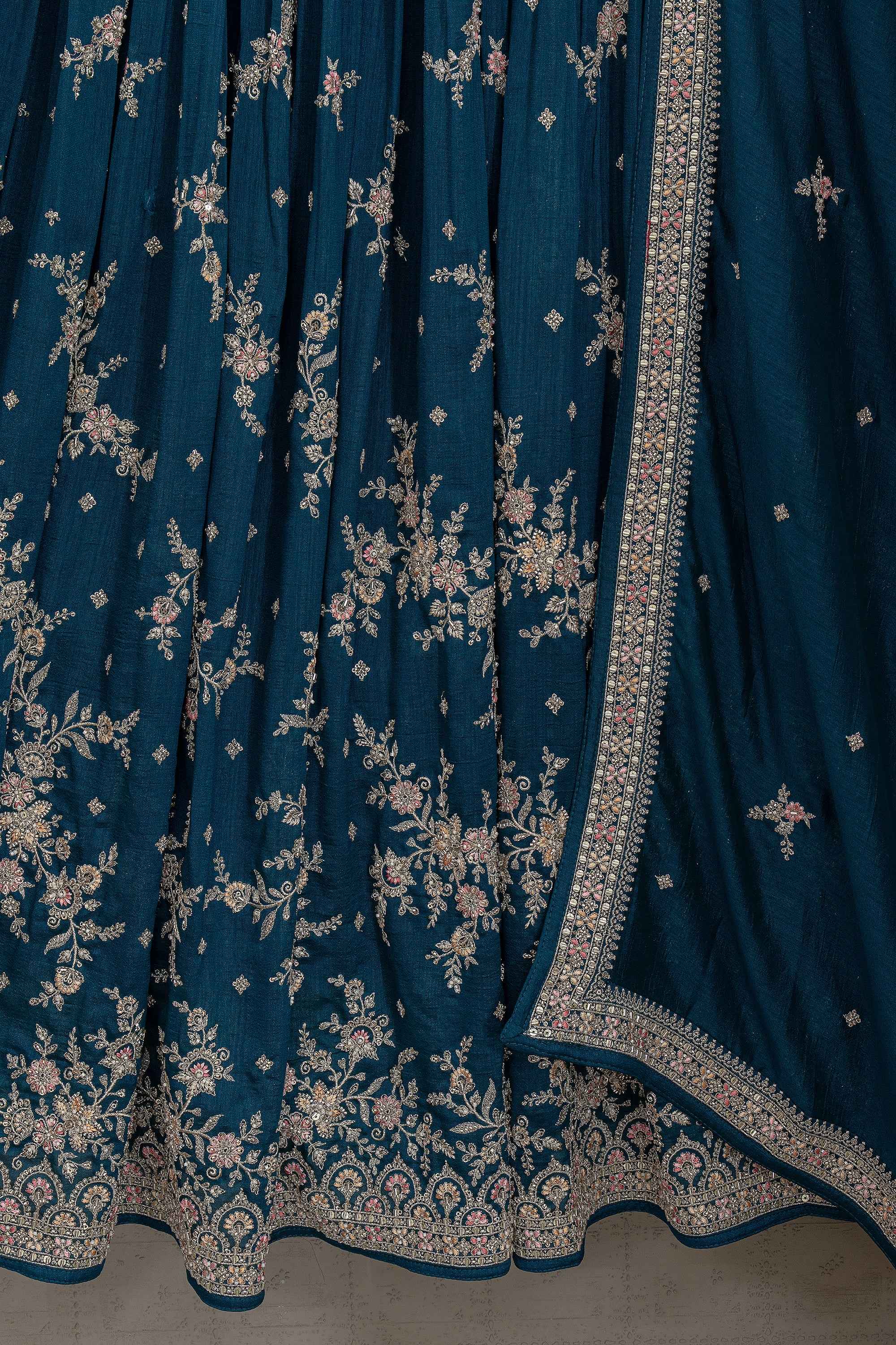 Sapphire Heirloom Embroidered Silk Gown with Elegant Work | Palkhi Fashion