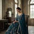 Sapphire Heirloom Embroidered Silk Gown with Elegant Work | Palkhi Fashion