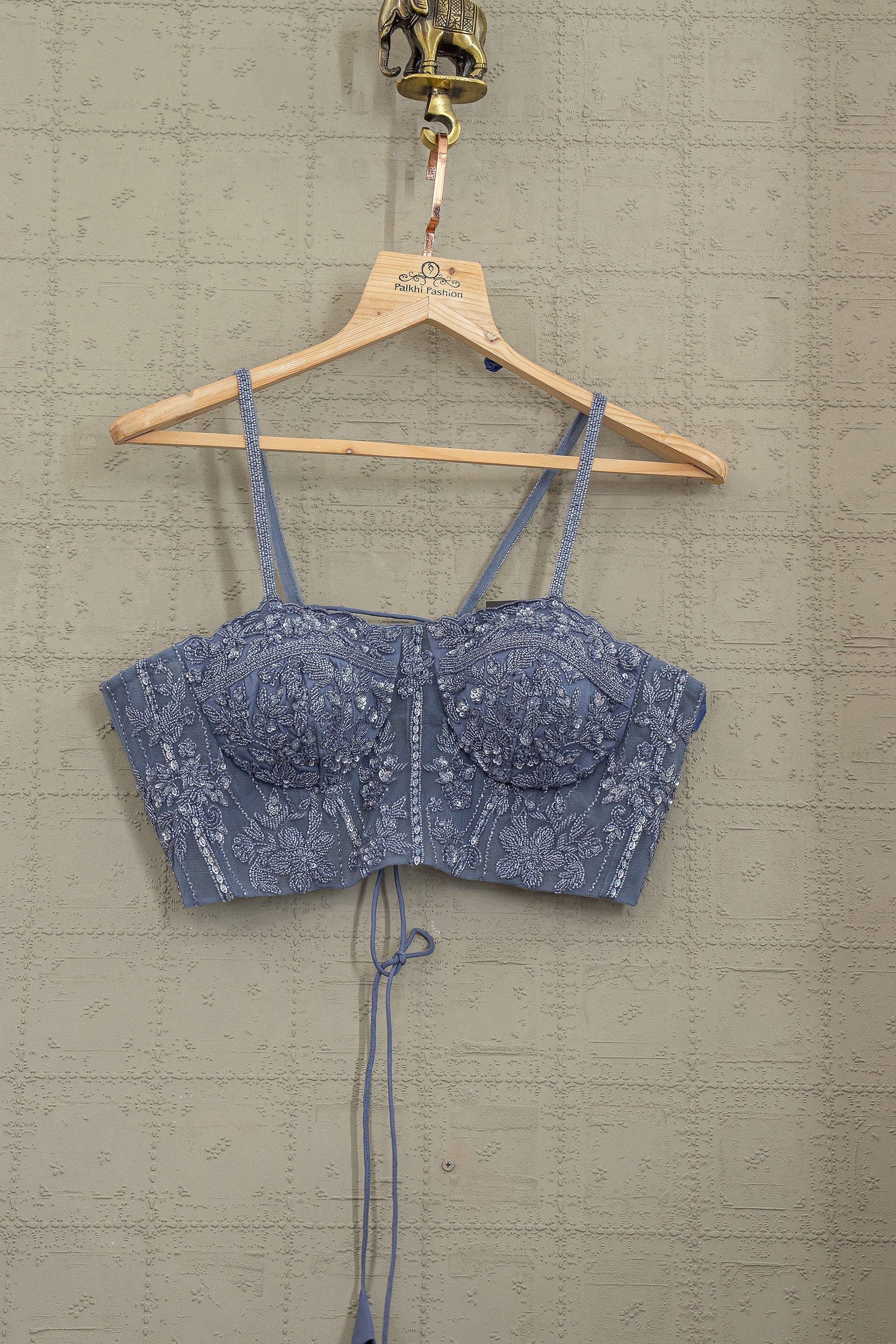 Sculpted Drape Glam – Moss Grey Pre - Draped Saree Set – Palkhi Fashion