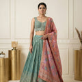 Serene Royal Aura – Sage Green Lehenga Choli with Banarasi Weave Dupatta – Palkhi Fashion