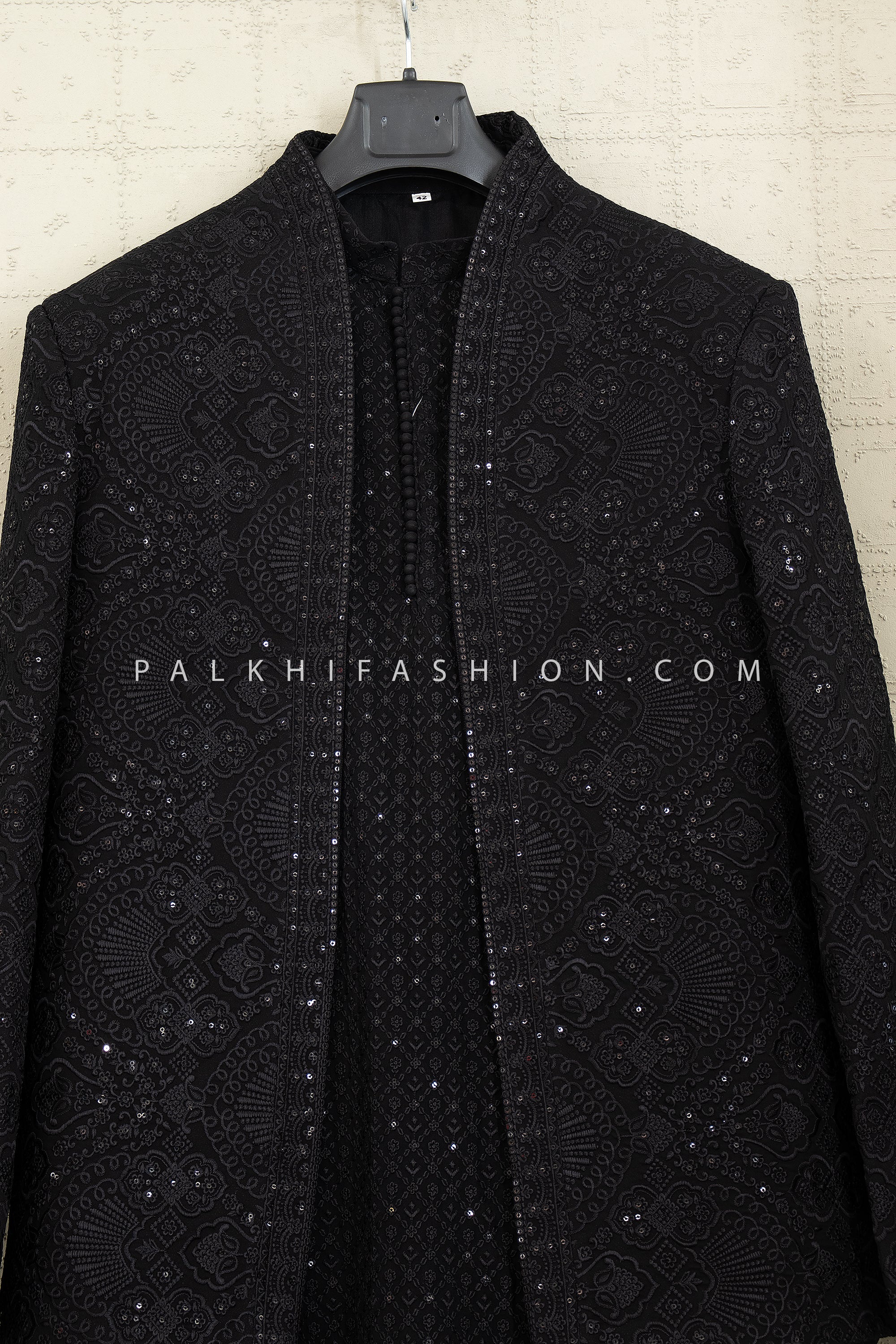 Shadow Luxe —Men’s Black Open Jacket Indo - Western with Elegant Work | Palkhi Fashion