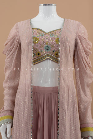 Soft Glam in Motion: Designer Georgette Palazzo Set & Crop Top in Mauve