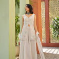 ✨ Spotlight Chic: White Indo Western Palazzo Set with Beaded Embroidery – Palkhi Fashion