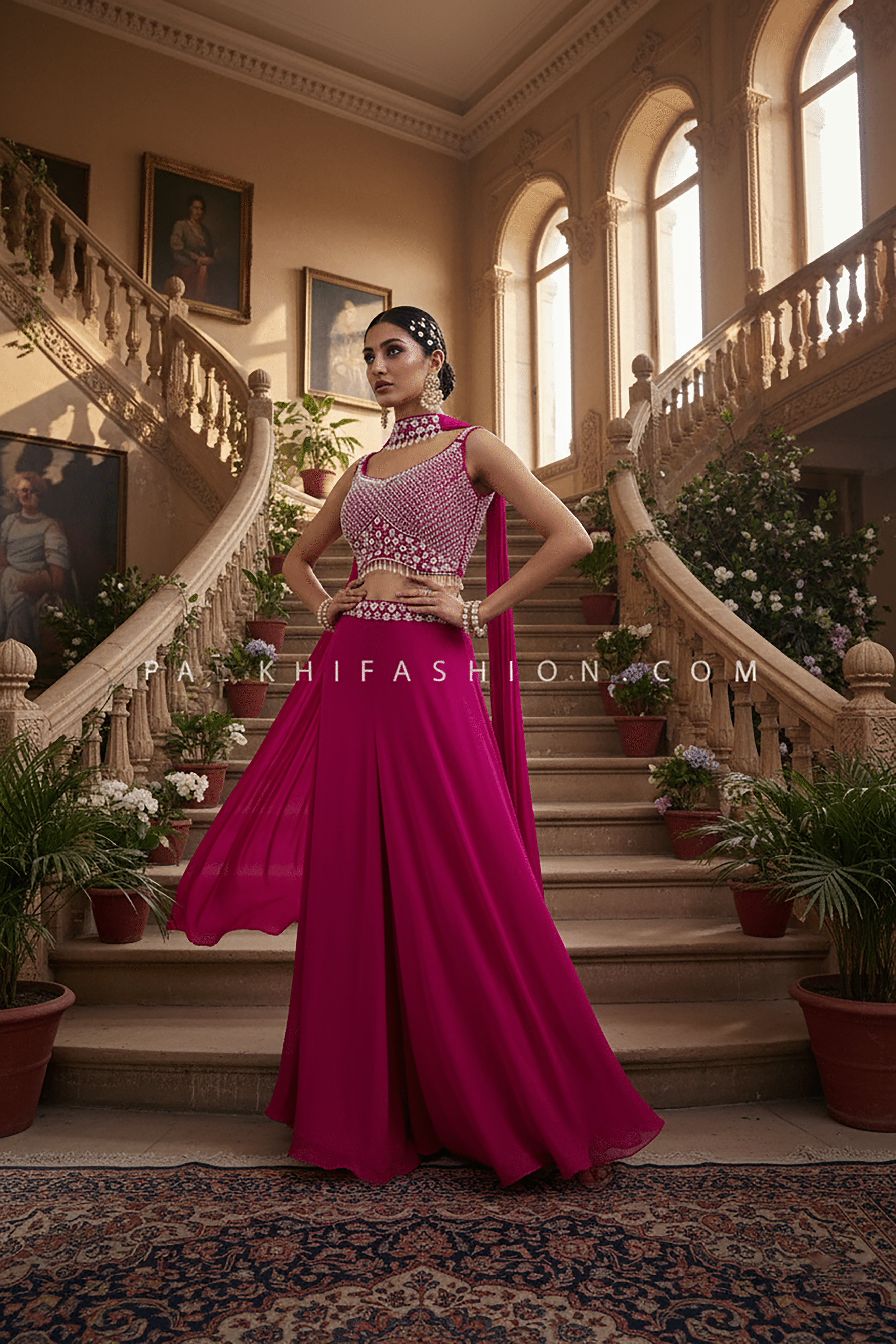 💗 Spotlight Ready: Rani Pink Designer Palazzo Set with Heavily Embellished Blouse – Palkhi Fashion