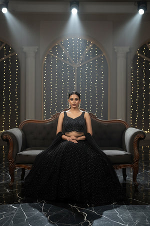 🖤 Starlit Noir: Black Georgette Handwork Lehenga Choli Set by Palkhi Fashion