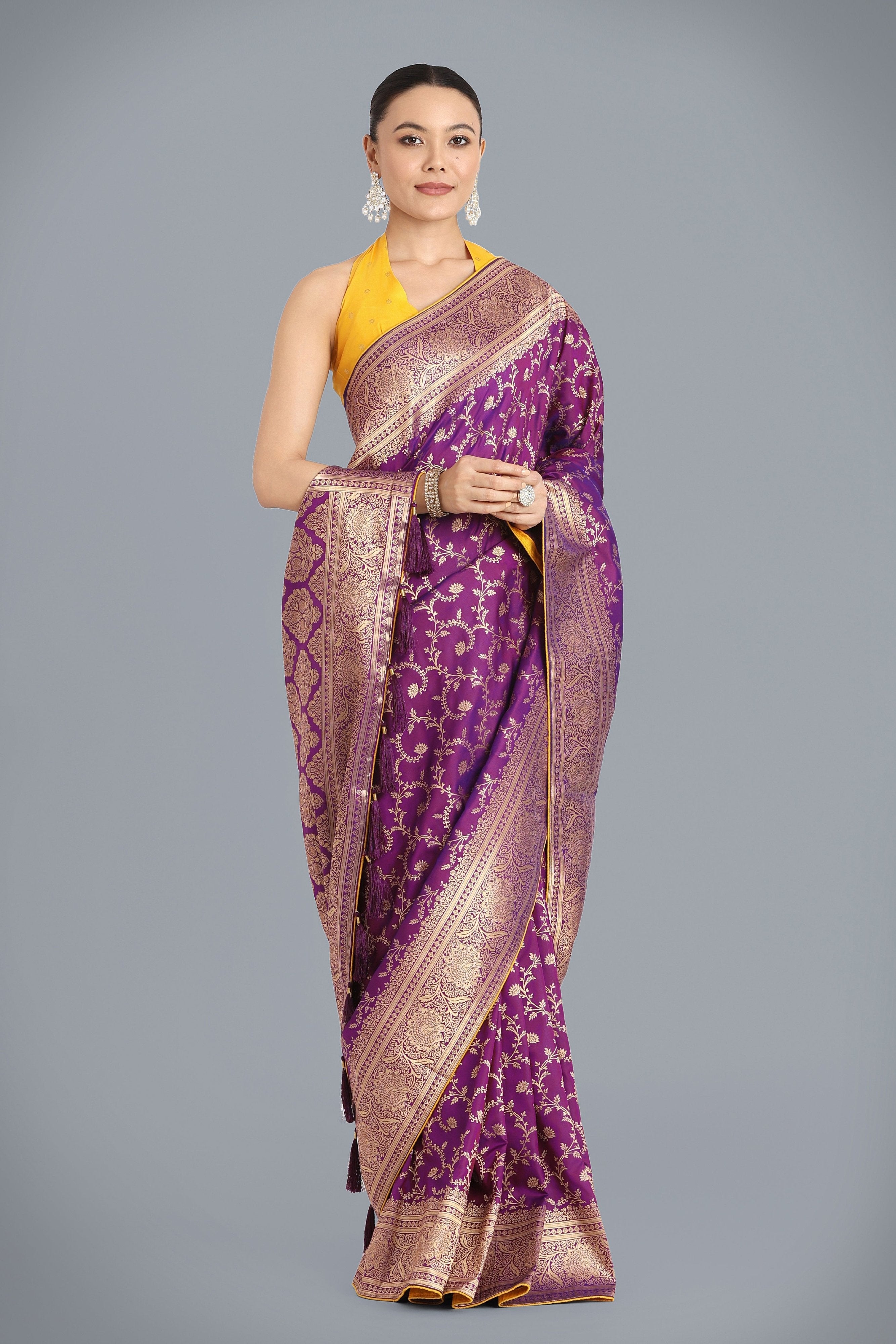 Stunning Purple Kanjivaram Silk Saree with Contrasting Blouse – Palkhi Fashion