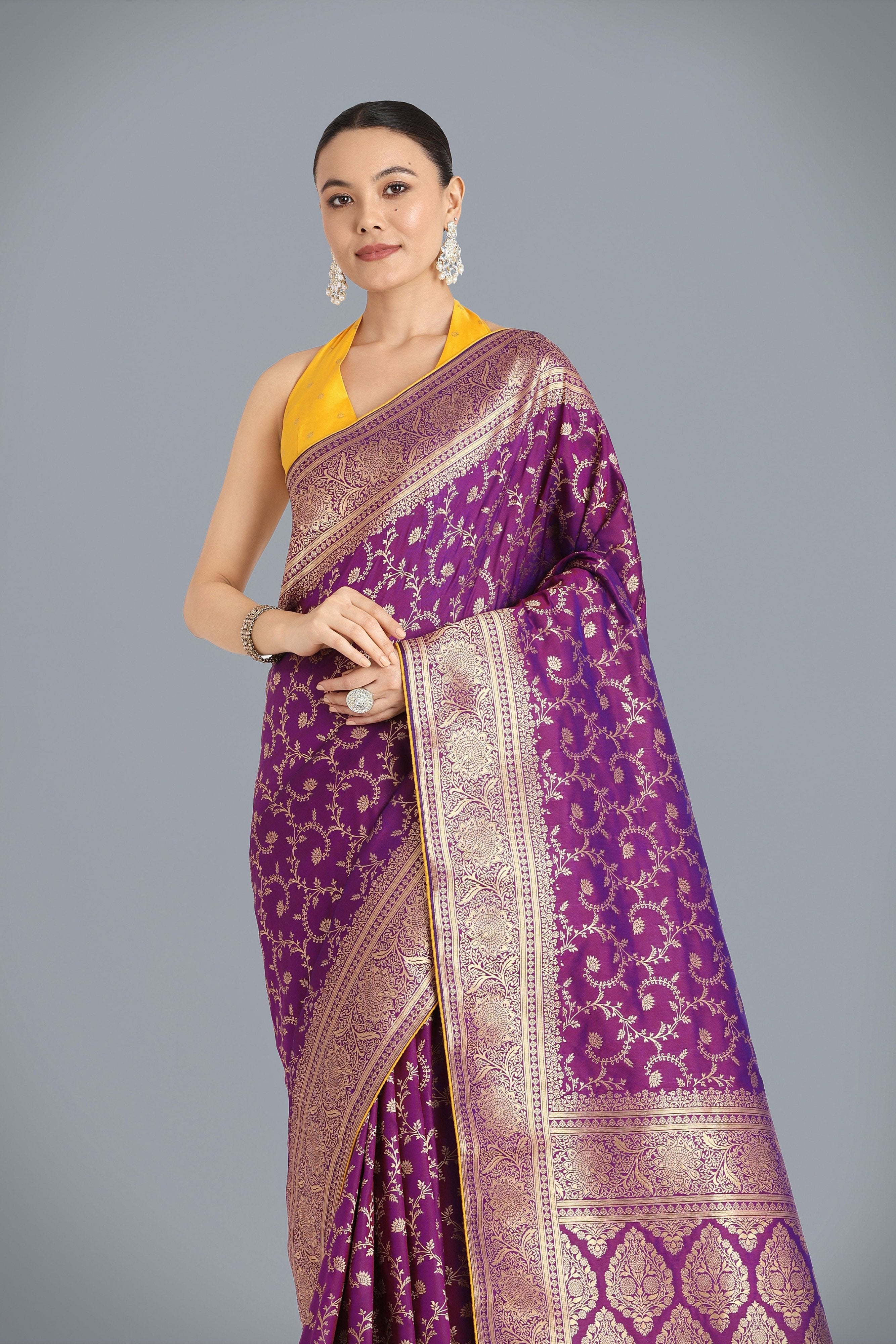 Stunning Purple Kanjivaram Silk Saree with Contrasting Blouse – Palkhi Fashion
