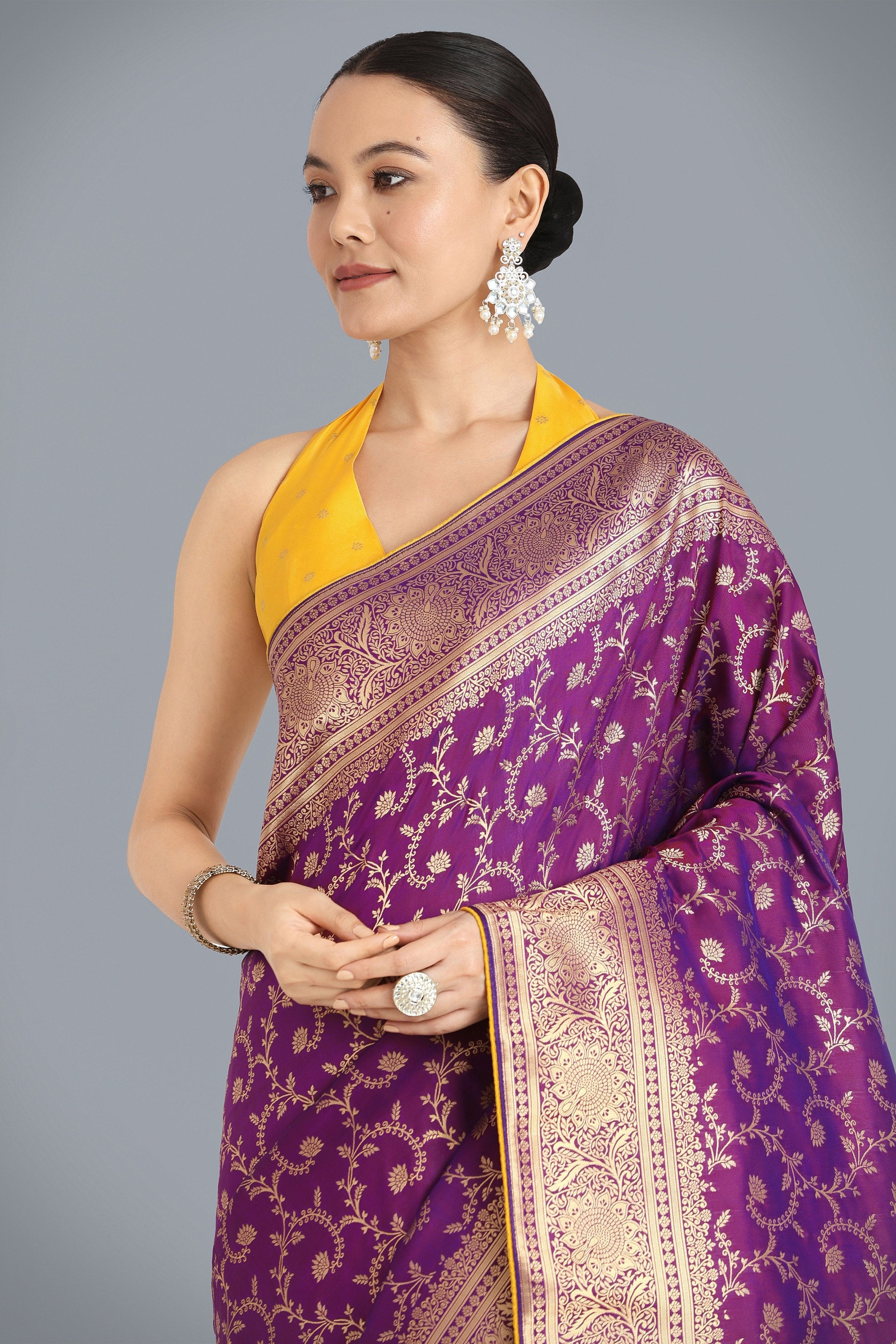 Stunning Purple Kanjivaram Silk Saree with Contrasting Blouse – Palkhi Fashion
