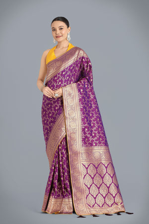 Stunning Purple Kanjivaram Silk Saree with Contrasting Blouse – Palkhi Fashion