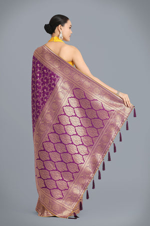 Stunning Purple Kanjivaram Silk Saree with Contrasting Blouse – Palkhi Fashion
