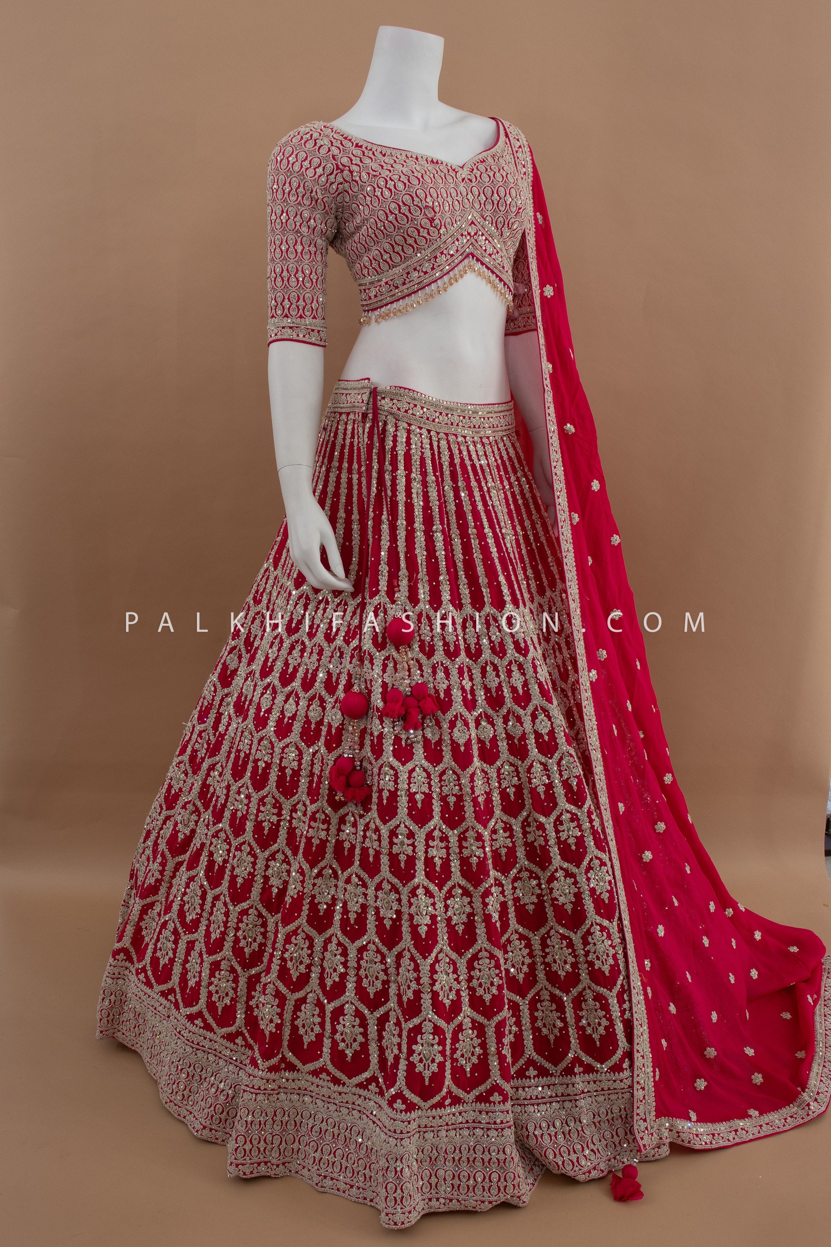 Stunning Rani Pink Embroidered Lehenga Choli for Festive Occasions – Palkhi Fashion