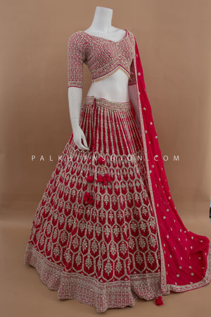 Stunning Rani Pink Embroidered Lehenga Choli for Festive Occasions – Palkhi Fashion