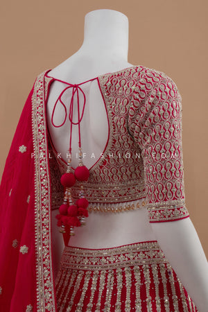 Stunning Rani Pink Embroidered Lehenga Choli for Festive Occasions – Palkhi Fashion